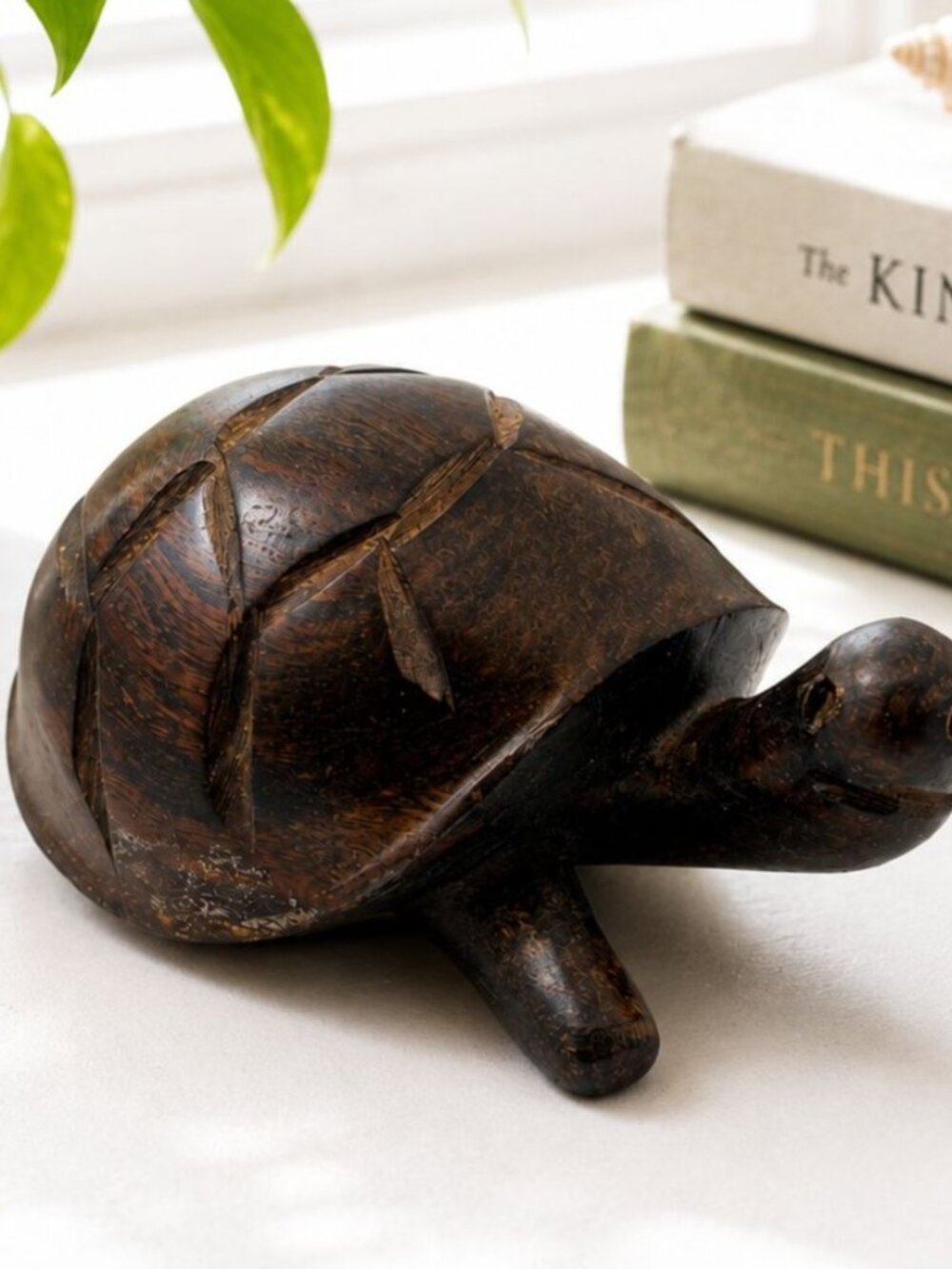 Hand-Carved Wooden Turtle Figurine 4.5" Long Rustic Home Decor Accent Piece